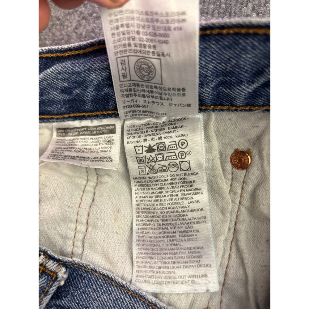 Levi's 501 Jeans Mens 36x34 Blue Light Wash Distressed Straight Leg Button Fly